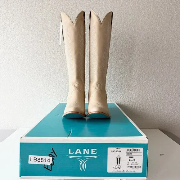 Lane JENTRY Knee High Womens Cowboy Boots 11 Pale Ivory Western Cowgirl Tall